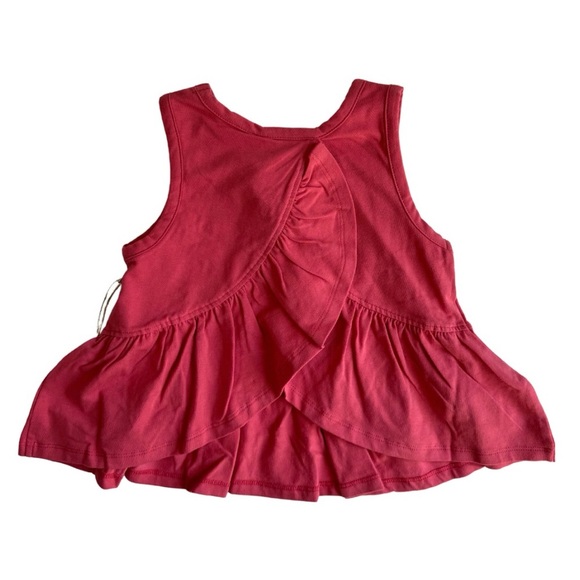 Pink Chicken NWT 3Y Joy Cotton Slub Ruffle Back Blouse Hot Pink Preppy Casual - Picture 2 of 5